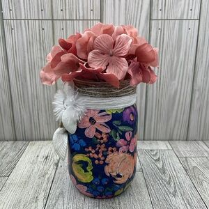 Floral Decorative Jar with White Accents